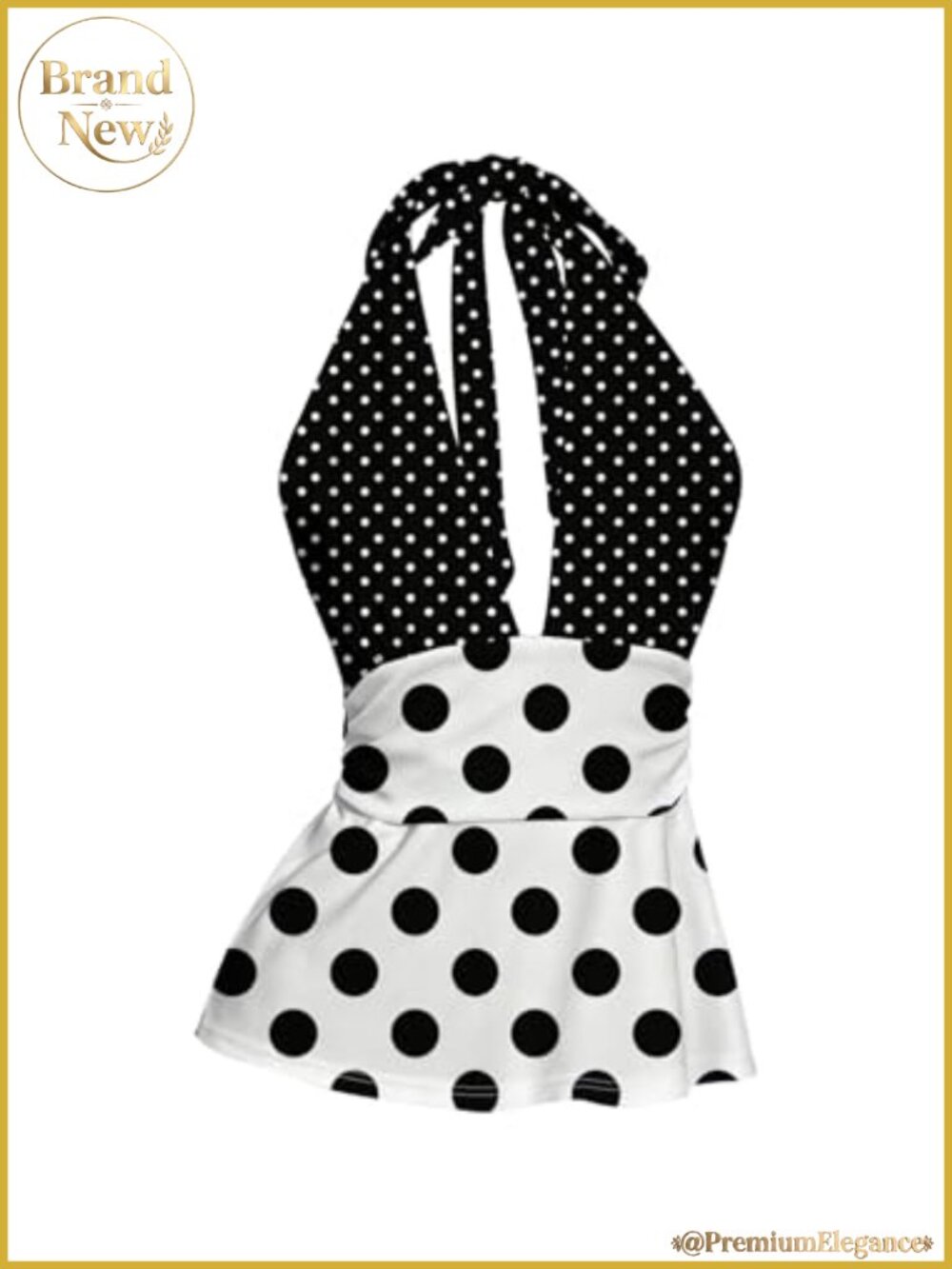 Polka Dot Deep V Halter Tank Top Open Back Peplum Sleeveless Summer